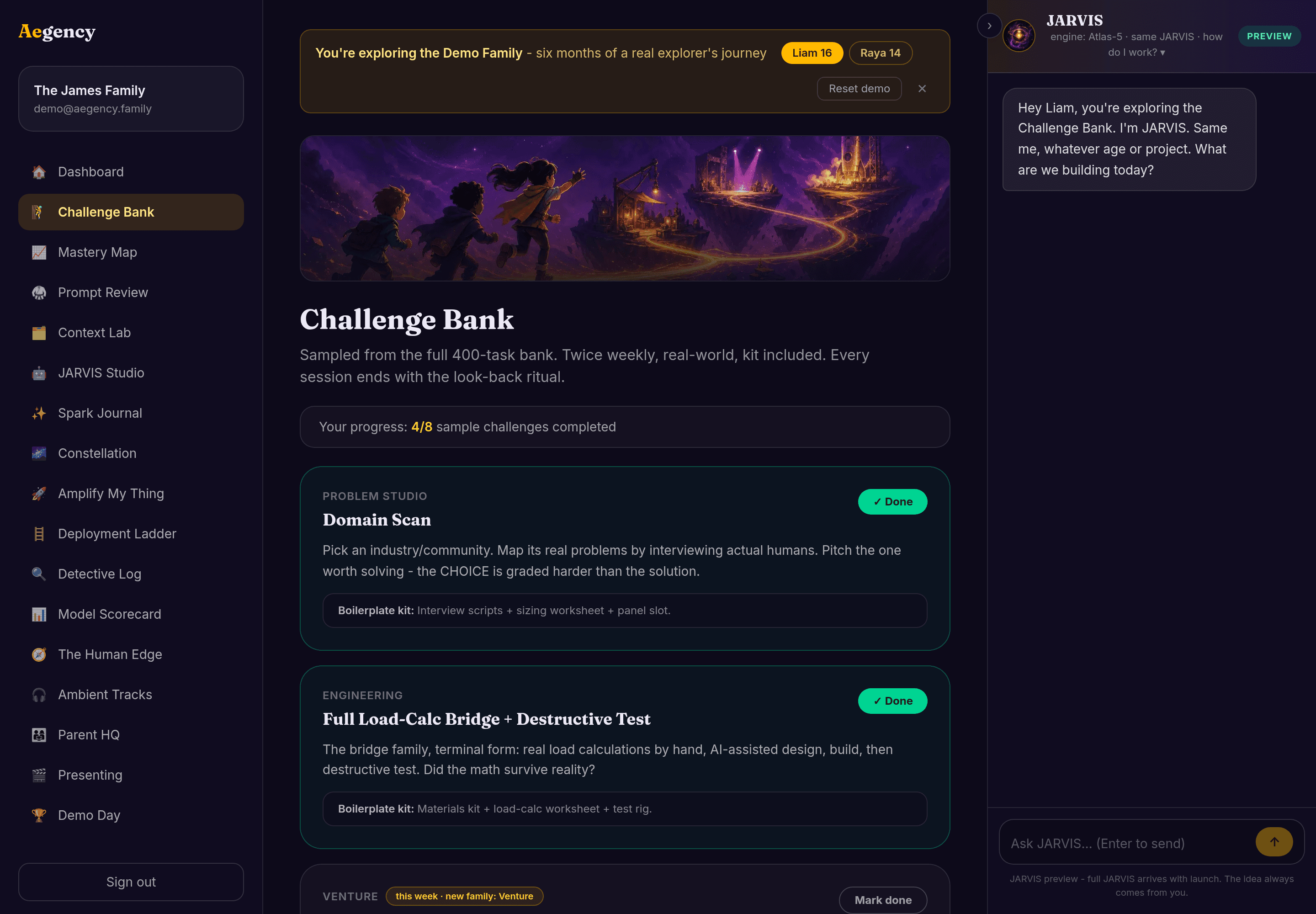 Challenge Bank screenshot - live demo data