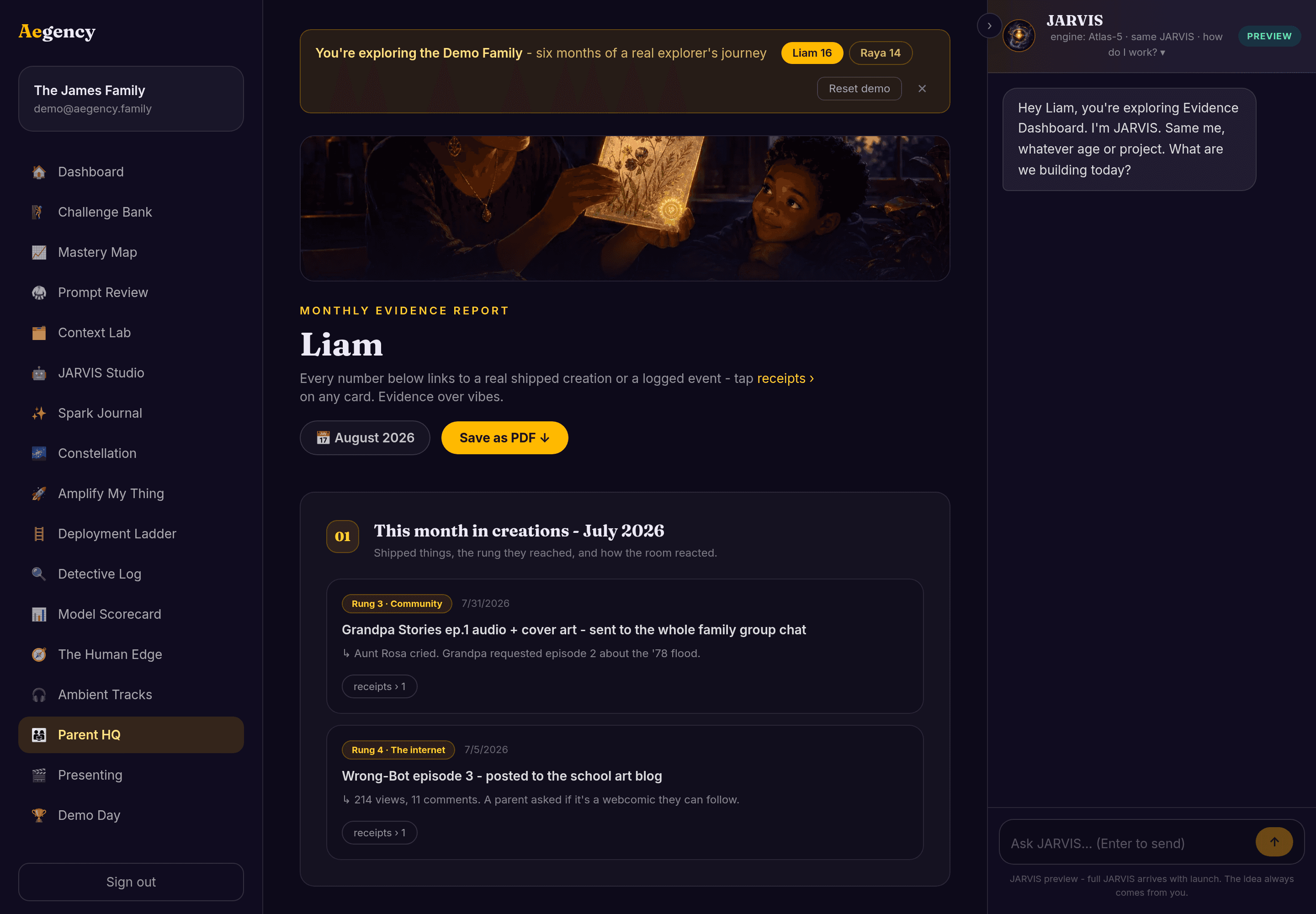 The Evidence Dashboard - live demo data